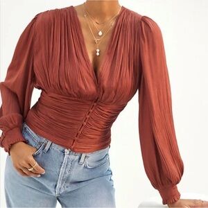 Anthropologie’s Current Air Rust Color Button Front Blouse Excellent Size XS